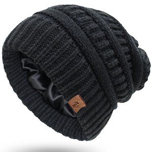 Just In! Linda Clay GIK Beanie New Women's Slouchy Thick Satin Lined Cap Solid